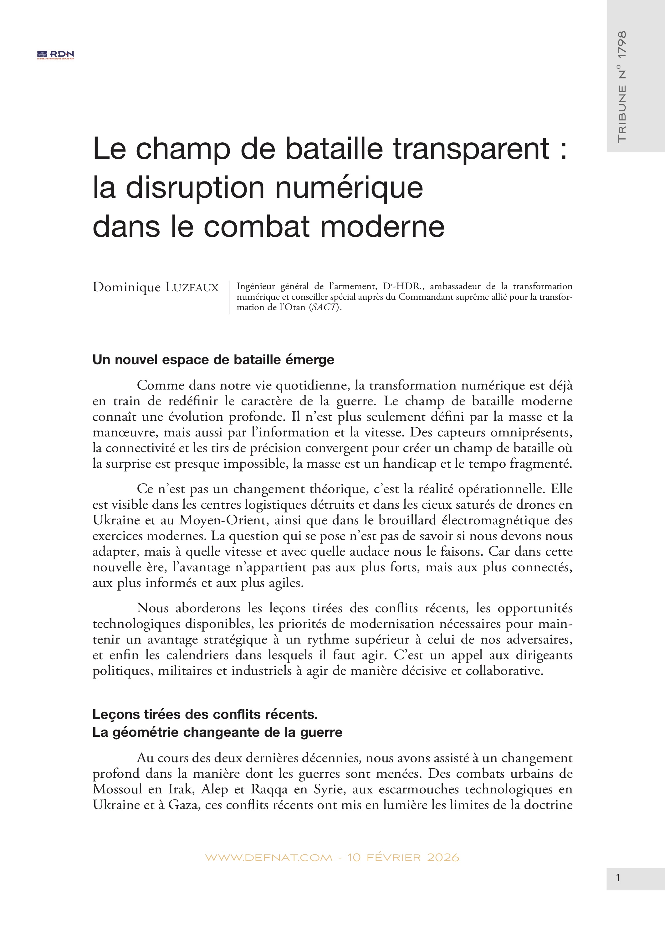 Le champ de bataille transparent&nbsp;: la&nbsp;disruption num&eacute;rique dans&nbsp;le&nbsp;combat&nbsp;moderne (T&nbsp;1798)
